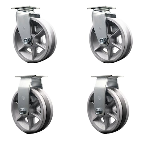 Service Caster 6'' V-Groove Semi Steel Caster Set with Bronze Bearings 2 Swivel 2 Rigid, 4PK SCC-20S620-VGBZ-2-R-2